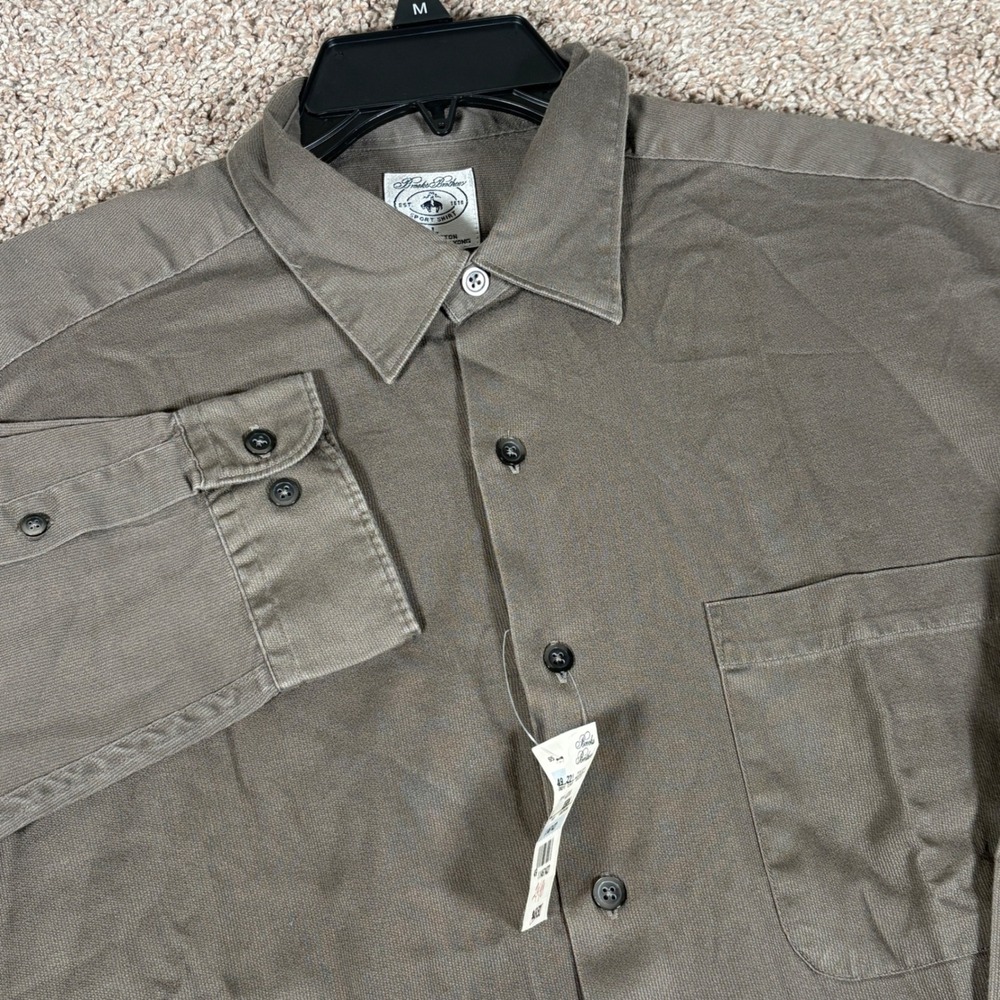 Vintage Brooks Brothers Mens Large L Green Cotton Twill Long Sleeve Sport Shirt